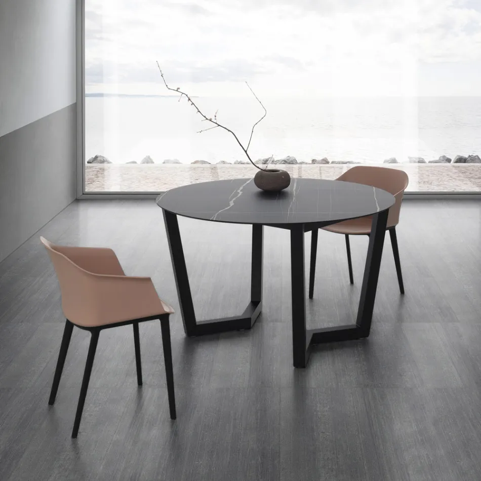 Masa rotunda din metal si Hpl laminat Made in Italy - Bastiano Viadurini