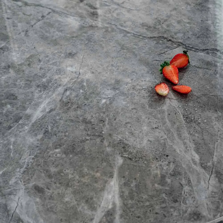 Masă modernă rotundă din marmură ceramică și efect metalic - Jarvis Viadurini