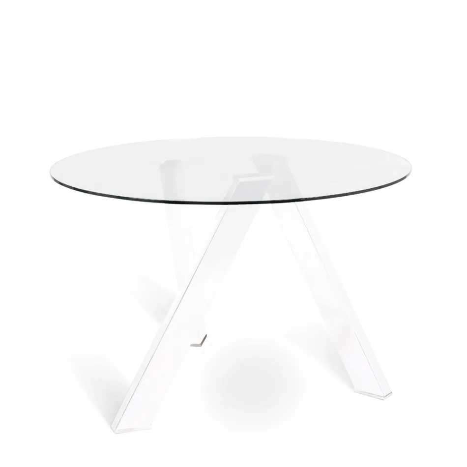 Masă rotundă Adamo cu blat de sticlă, design modern Viadurini