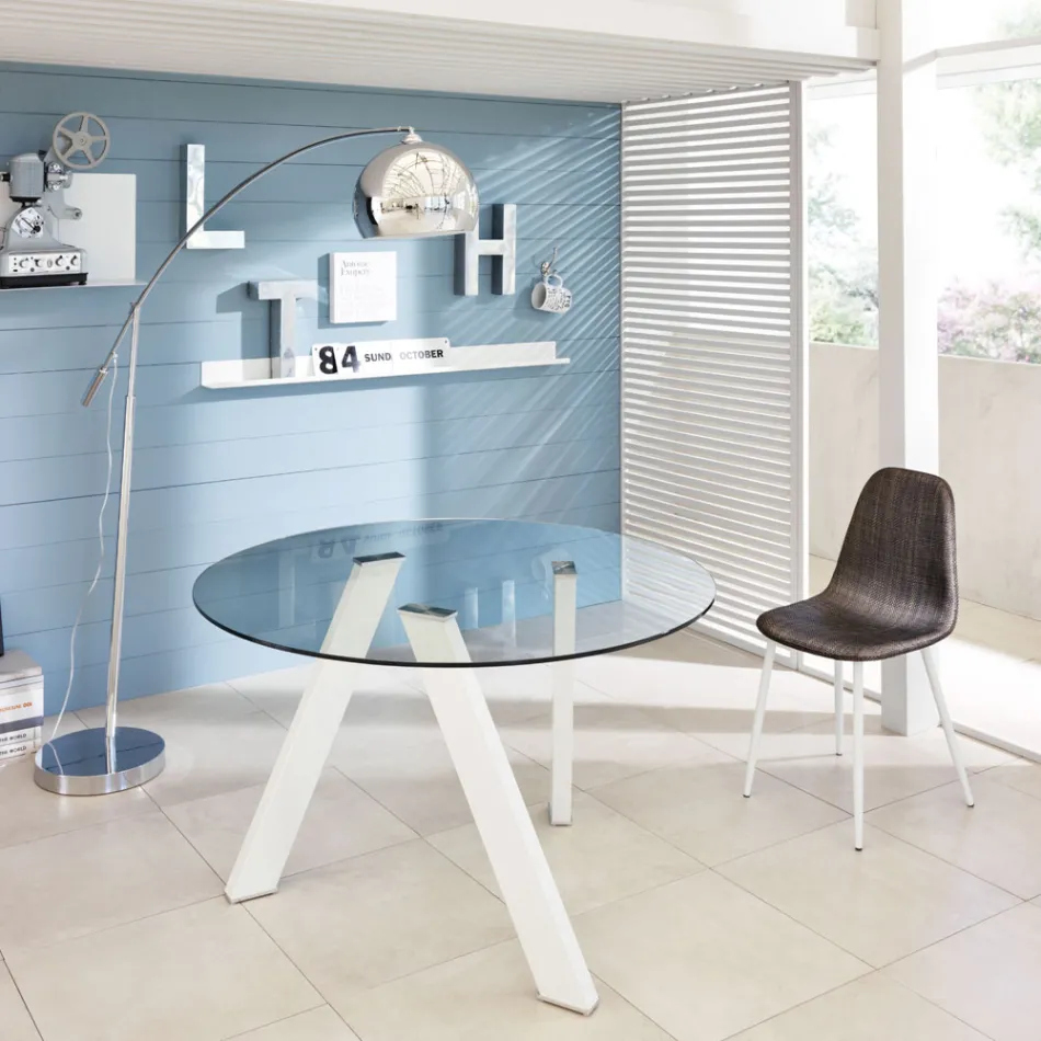 Masă rotundă Adamo cu blat de sticlă, design modern Viadurini