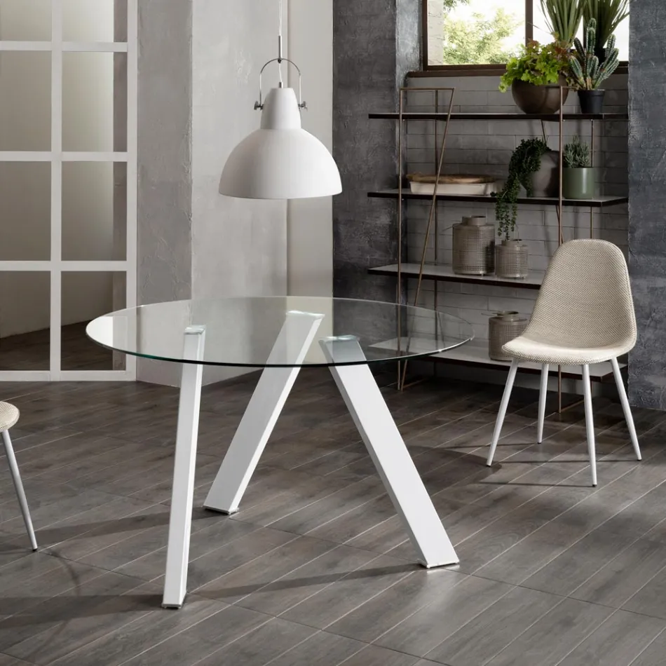 Masă rotundă Adamo cu blat de sticlă, design modern Viadurini