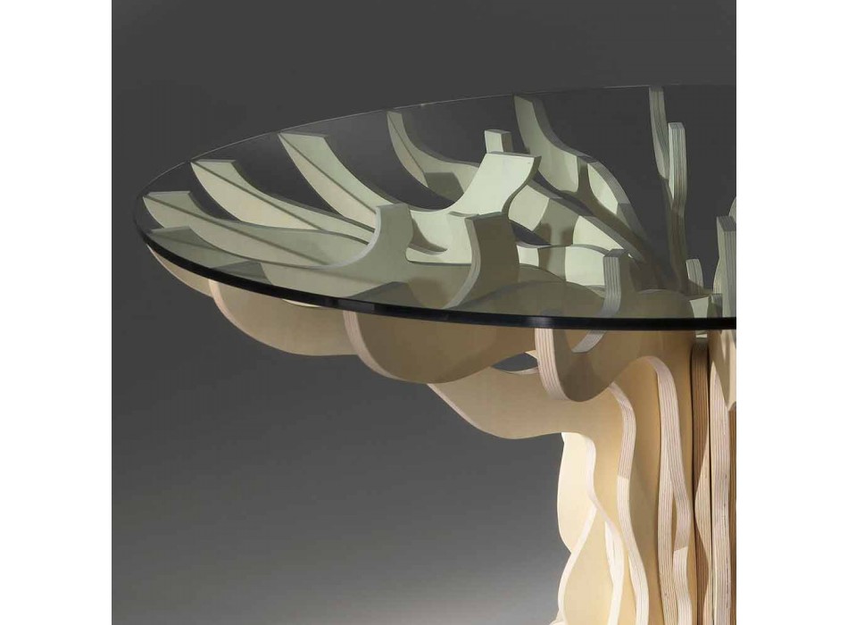 mese de masă rotundă din lemn cu sticla călită top Dalia Viadurini