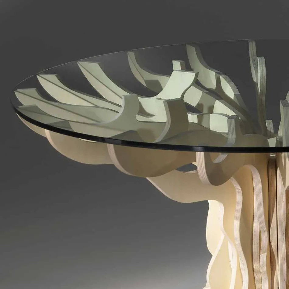 mese de masă rotundă din lemn cu sticla călită top Dalia Viadurini