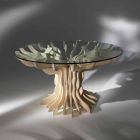 mese de masă rotundă din lemn cu sticla călită top Dalia Viadurini