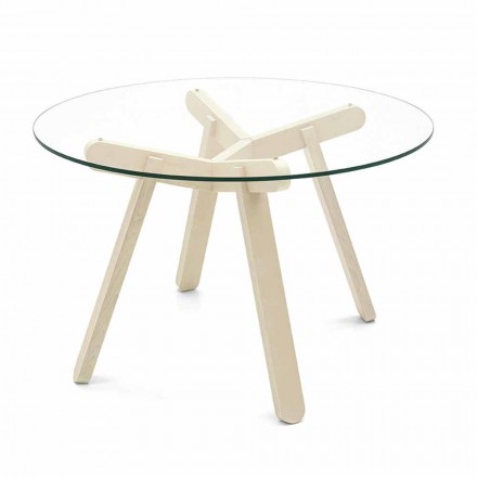 Masă rotundă de masă din sticlă temperată și lemn Made in Italy - Connubia Peeno Viadurini
