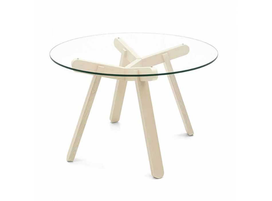 Masă rotundă de masă din sticlă temperată și lemn Made in Italy - Connubia Peeno Viadurini