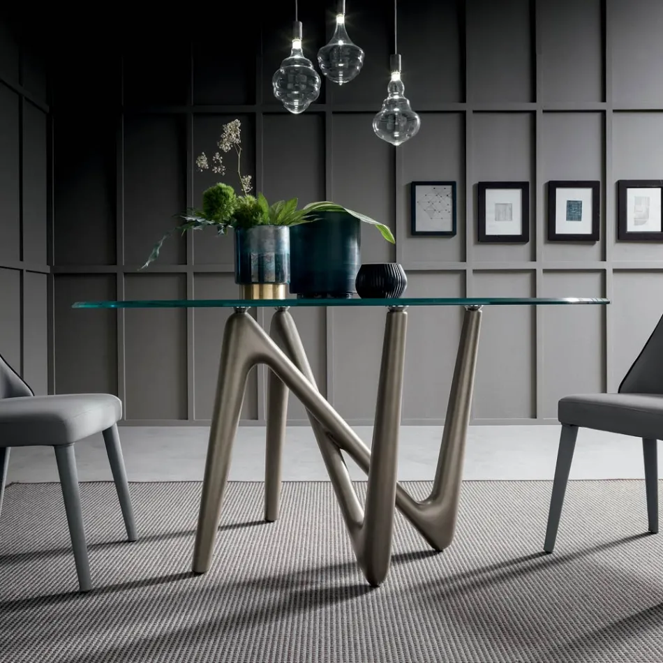 Masa rotunda din sticla transparenta si picioare din poliuretan - Stalto Viadurini