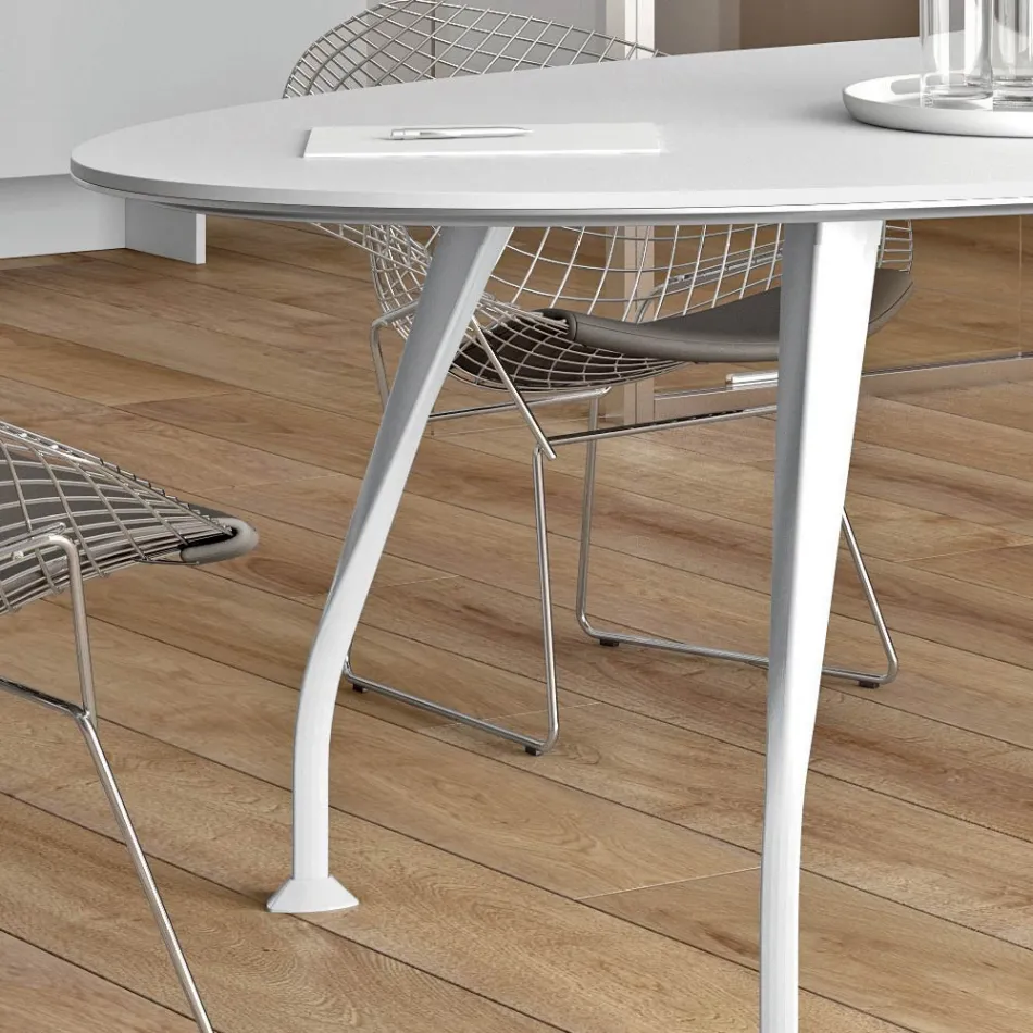 Masa de intalnire ovala din melaminata alba - Fadila Viadurini