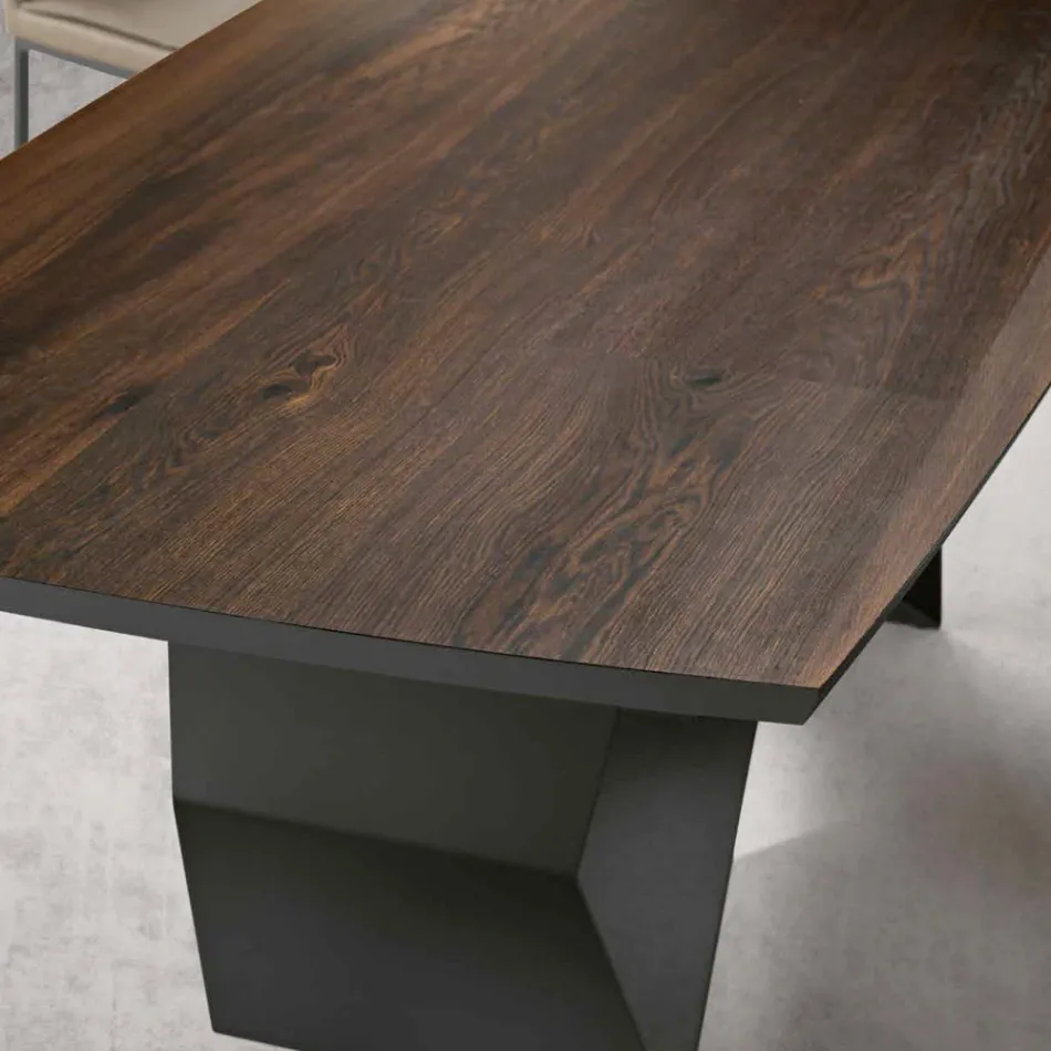 Masa de Sufragerie 200x100 din Furnir Stejar si Metal - Cruce Viadurini