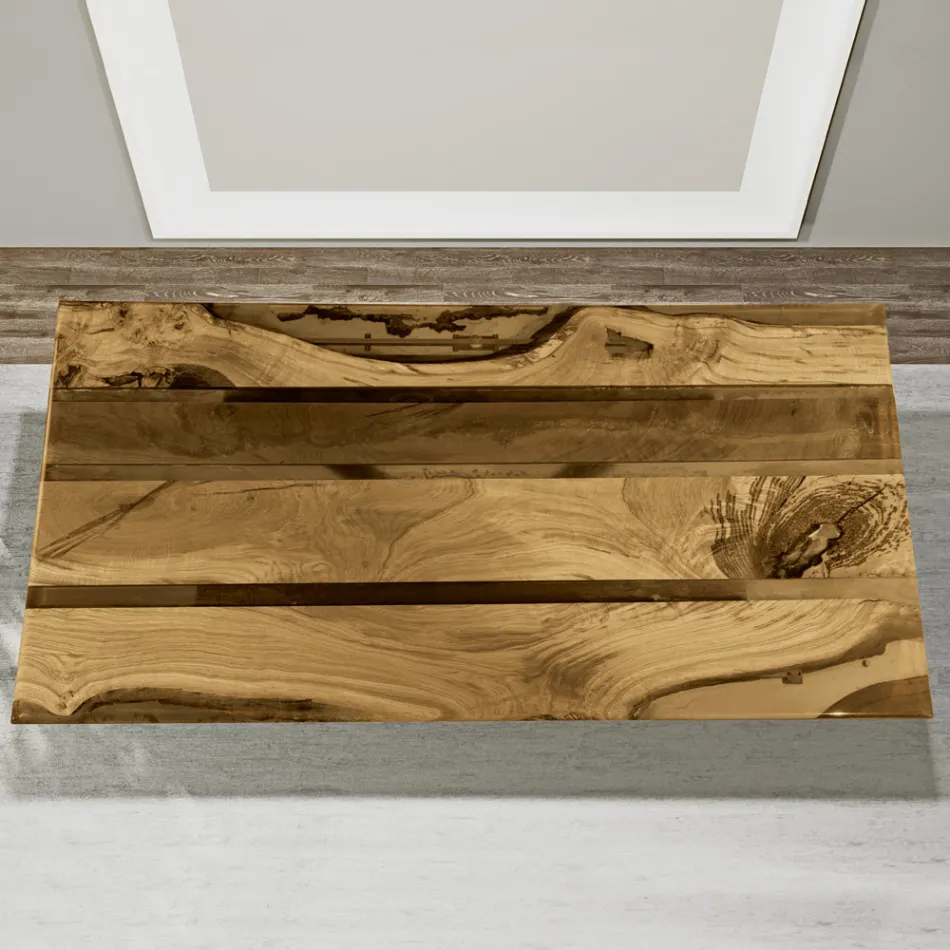 Masa de living cu blat din stejar si rasina epoxidica colorata - Miklas Viadurini