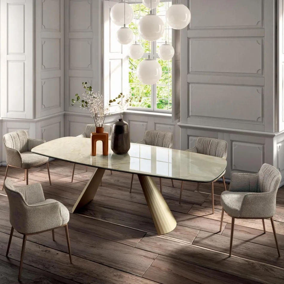 Masa fixa de living cu blat in forma de butoi din ceramica Made in Italy - ochelari Viadurini