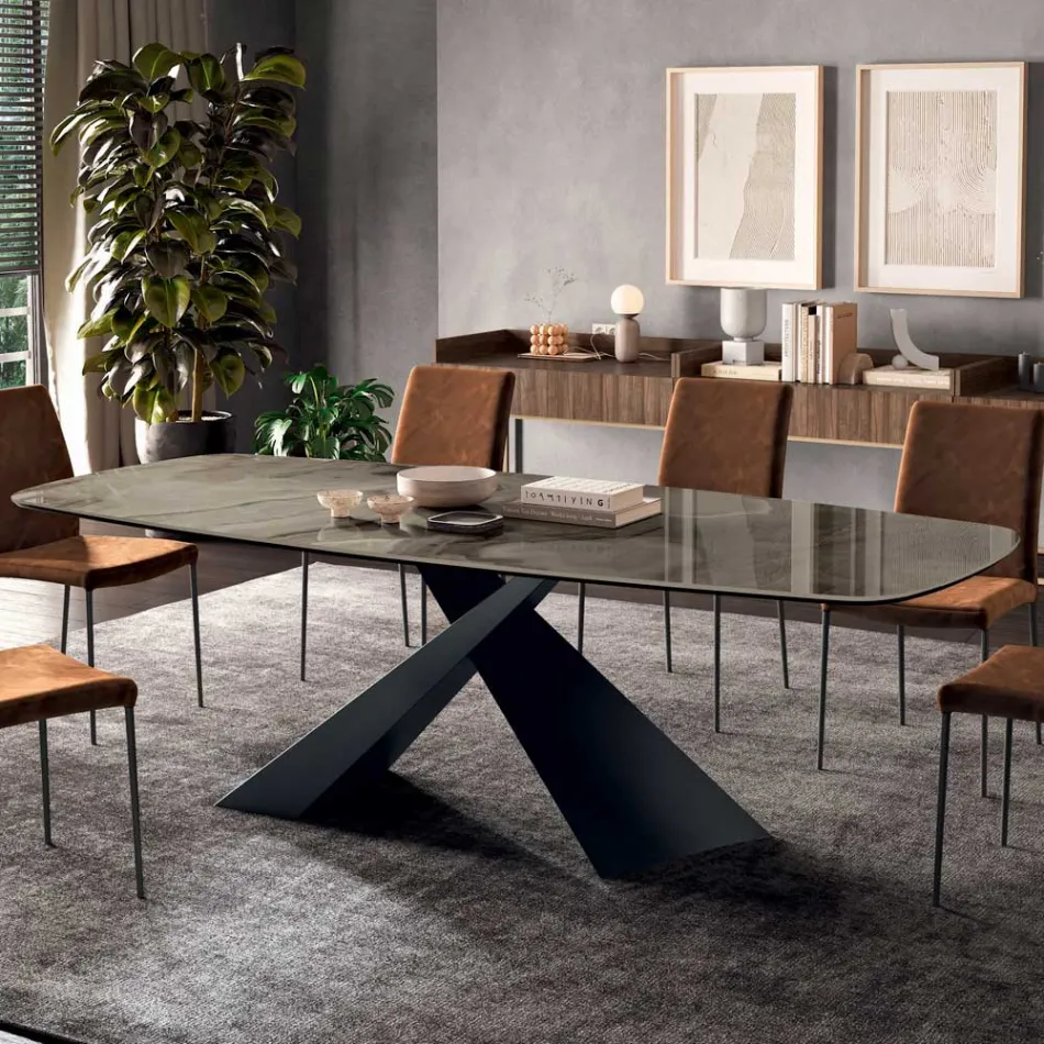 Masa Fixa Sufragerie cu Blat Ceramic Made in Italy - Sarbatori Viadurini