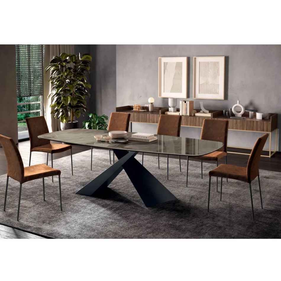 Masa Fixa Sufragerie cu Blat Ceramic Made in Italy - Sarbatori Viadurini