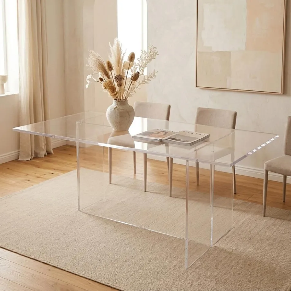 Masă Selenia cu design minimalist din plexiglas transparent, fabricată în Italia Viadurini