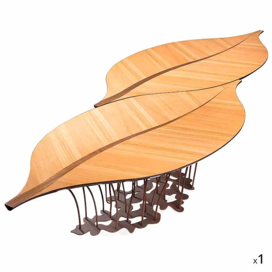 Proiectare masa de stejar furniruit si lemn de nuc Fenice Viadurini