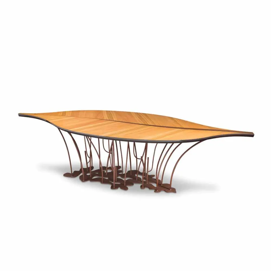 Proiectare masa de stejar furniruit si lemn de nuc Fenice Viadurini