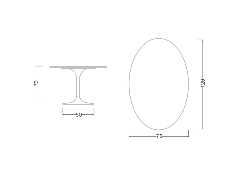 Masa Eero Saarinen H 73 cu Blat Oval din Marmura Caracatta Aur Made in Italy - Stacojiu Viadurini