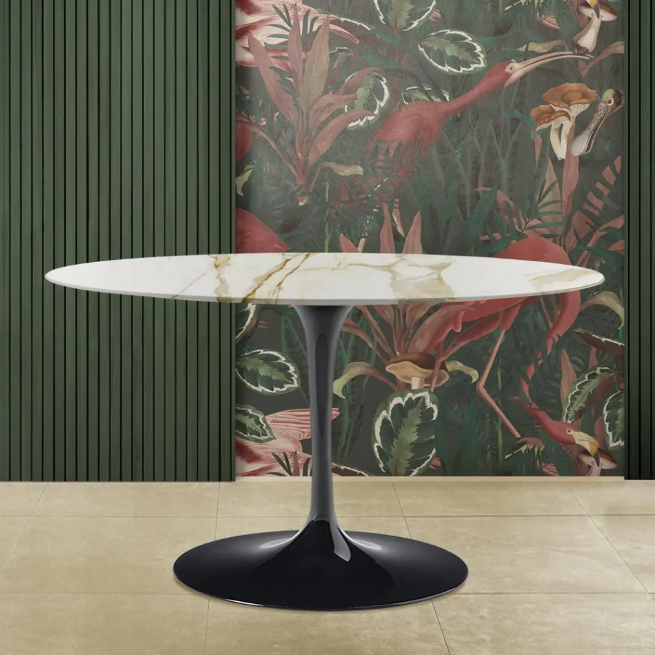 Masă Eero Saarinen H 73 cu blat oval din marmură Caracatta aurie Made in Italy - Scarlet Viadurini