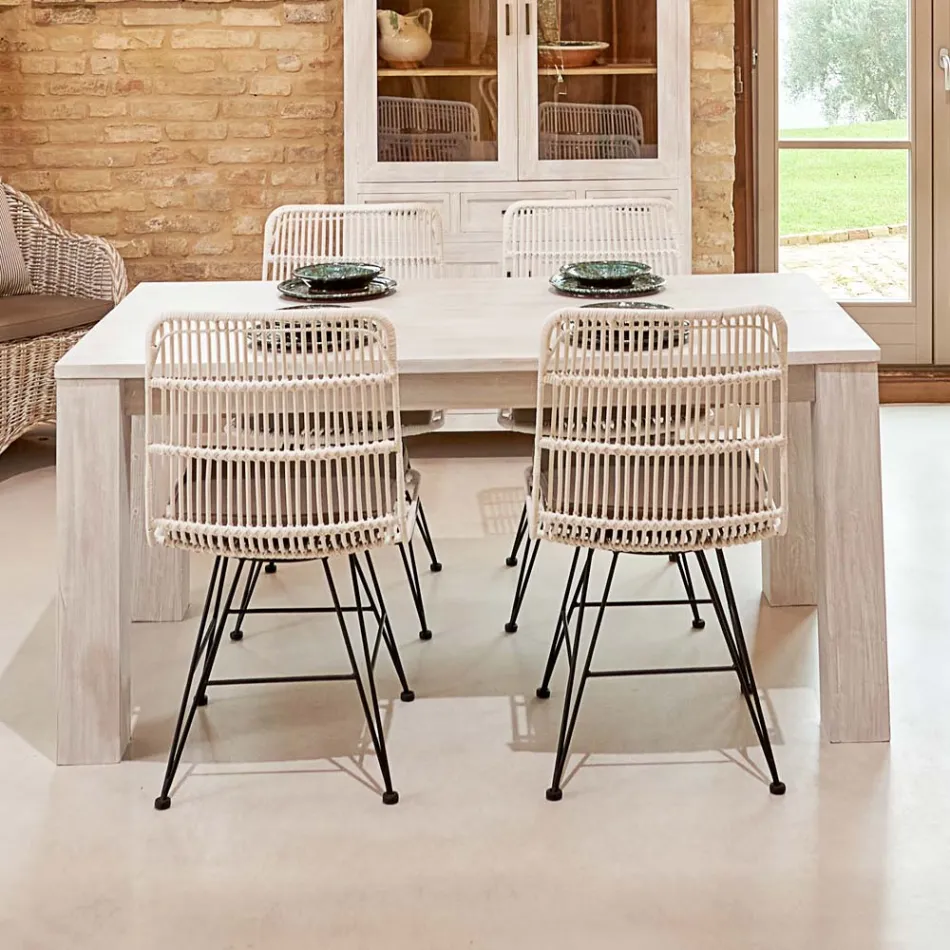 Masă fixă de living din lemn masiv de tec 190x100 cm - Flamandă Viadurini