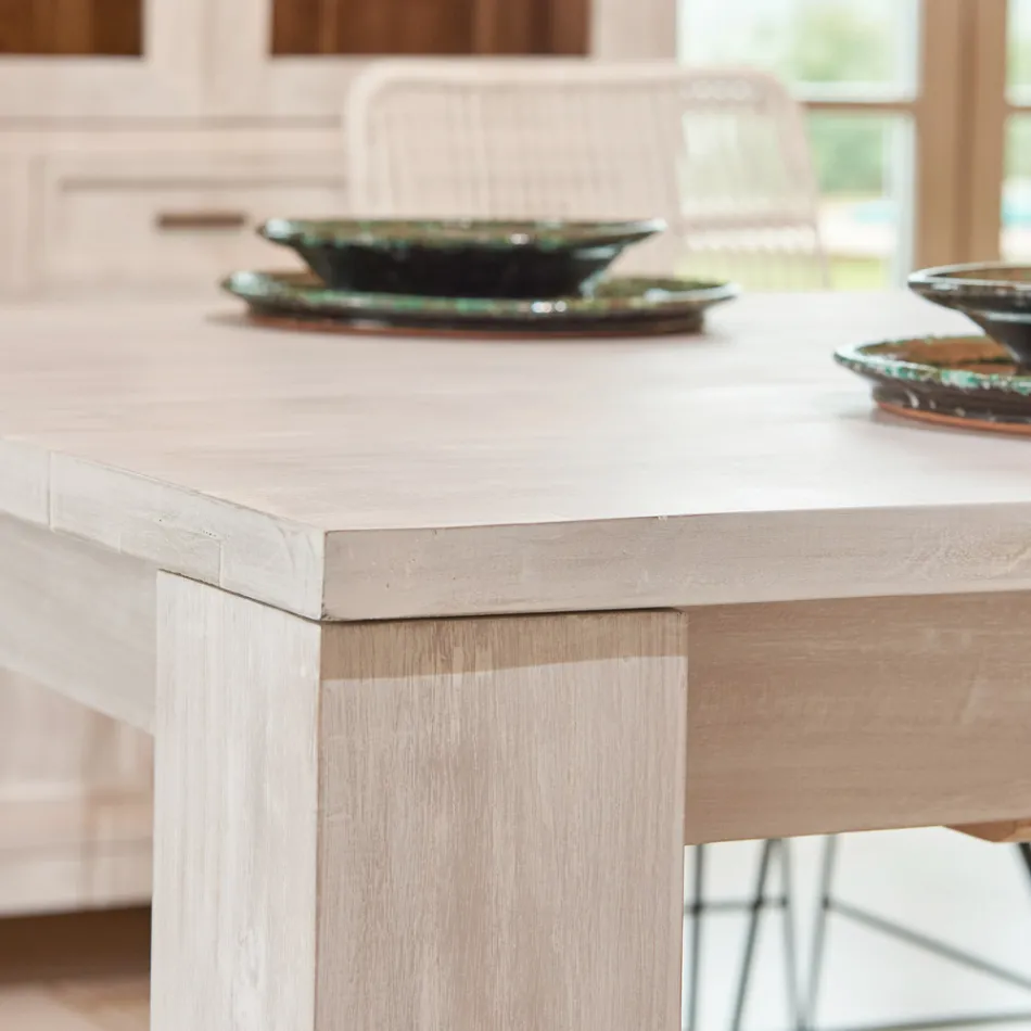 Masă fixă de living din lemn masiv de tec 190x100 cm - Flamandă Viadurini