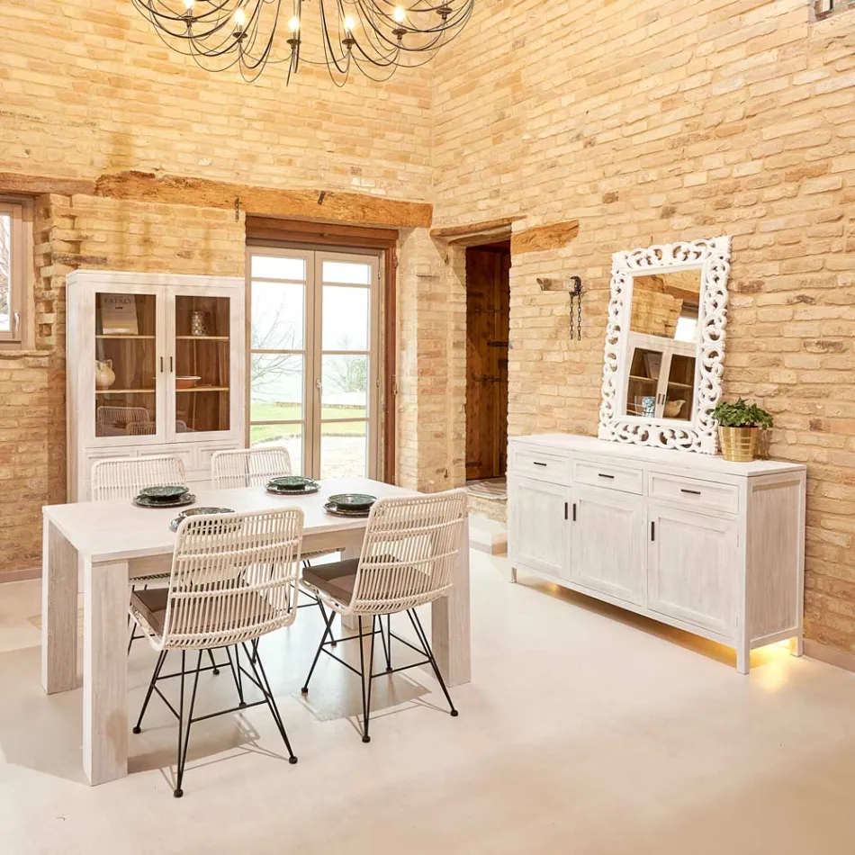 Masă fixă de living din lemn masiv de tec 190x100 cm - Flamandă Viadurini