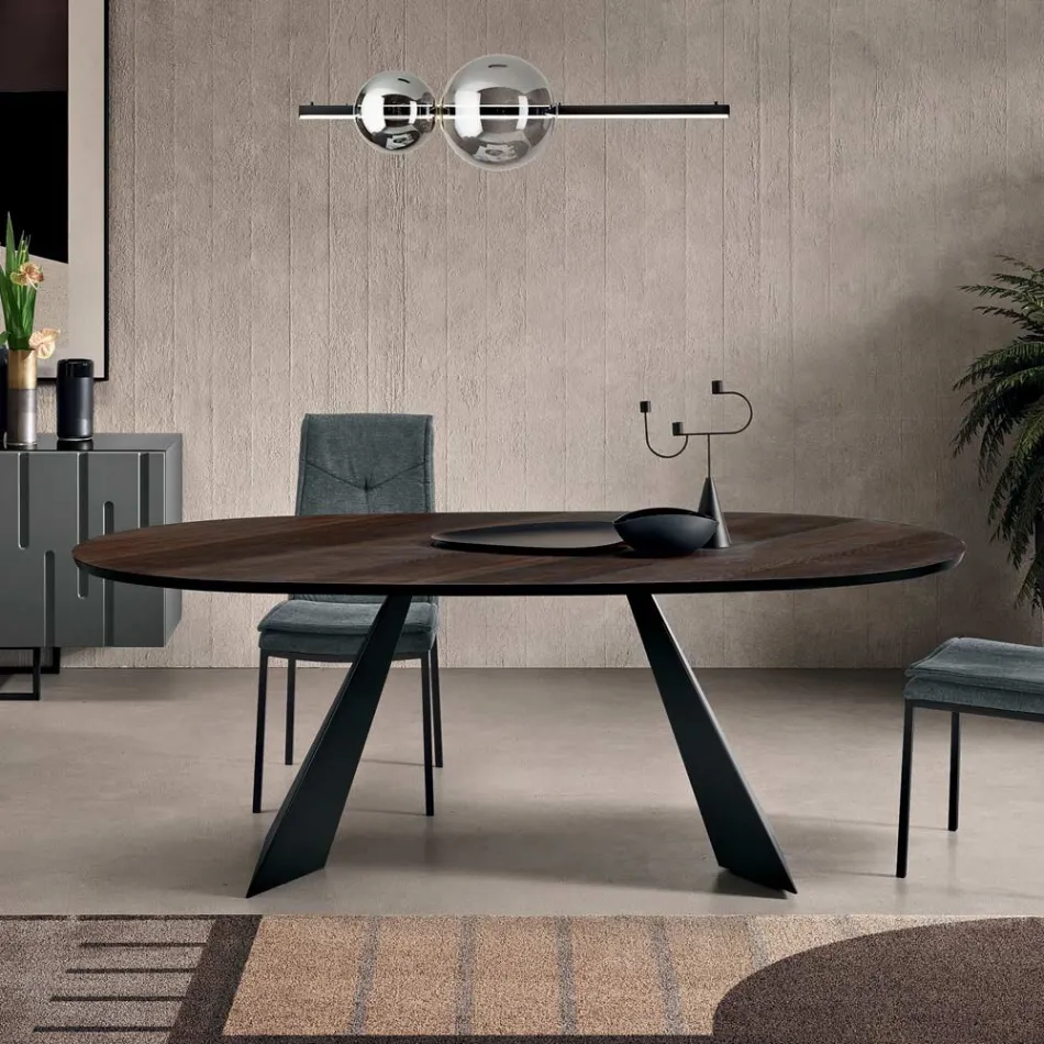 Masă fixă 210x109 cm din metal și stejar furniruit oval - Marcello Viadurini