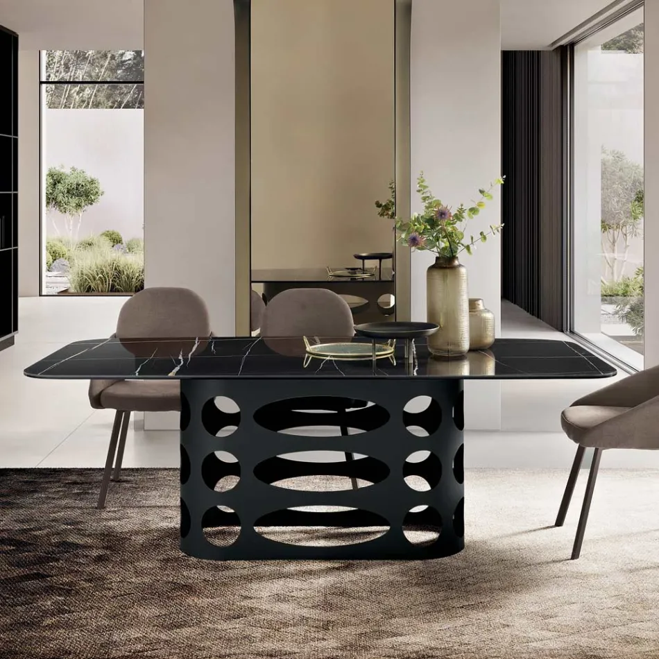 Masă fixă 210x110 cm cu blat ceramic cu efect de marmură - Tano Viadurini