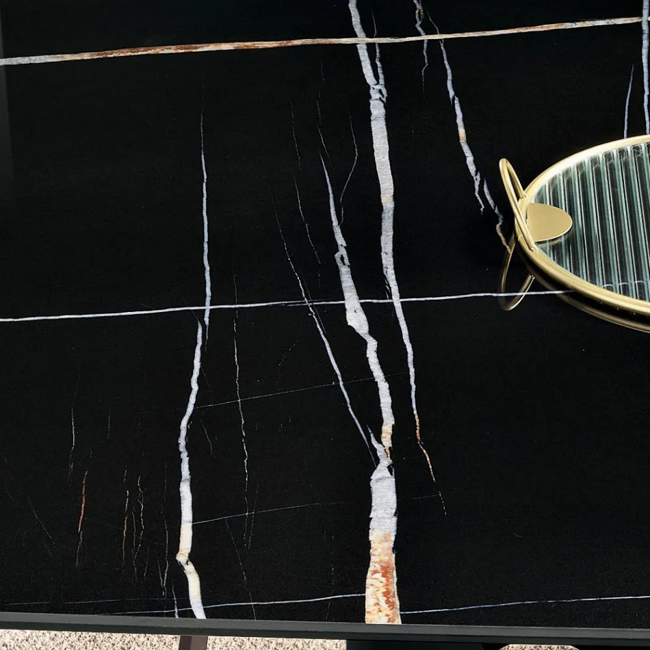 Masă fixă 210x110 cm cu blat ceramic cu efect de marmură - Tano Viadurini