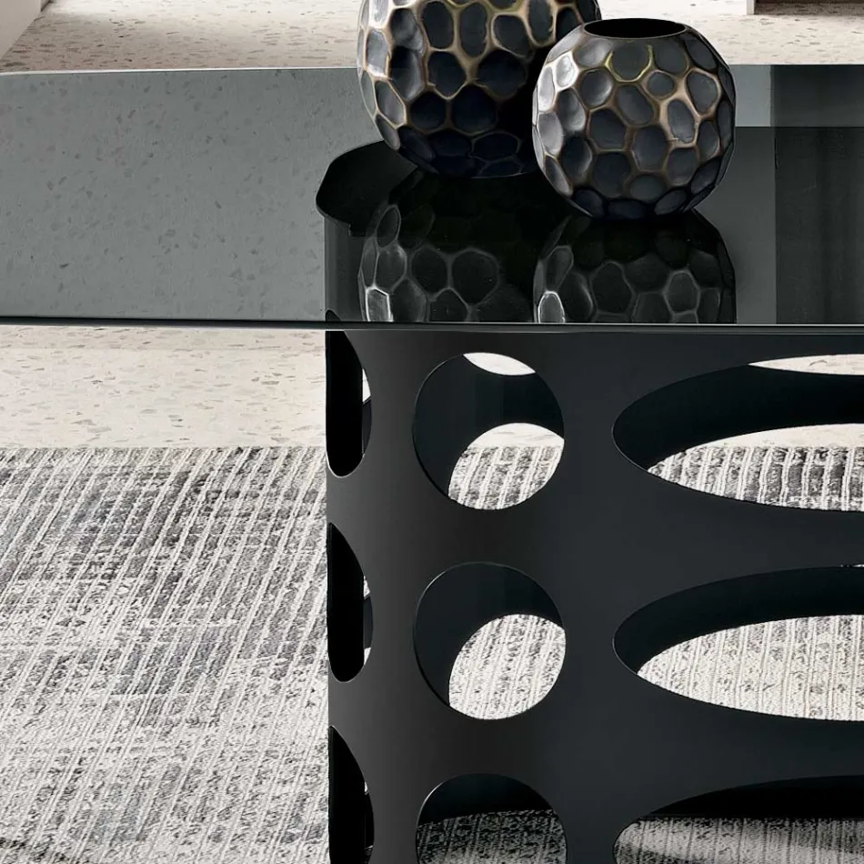 Masă fixă 210x110 cm cu blat din sticlă fumurie netedă, fabricată în Italia - Tano Viadurini