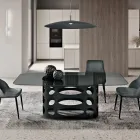 Masă fixă 210x110 cm cu blat din sticlă fumurie netedă, fabricată în Italia - Tano Viadurini