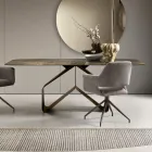 Masă fixă 210x110 cm cu blat din sticlă ciocănită și bază metalică - Adriano Viadurini