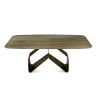 Masă fixă 210x110 cm cu blat din sticlă cu nervuri și bază metalică - Adriano Viadurini