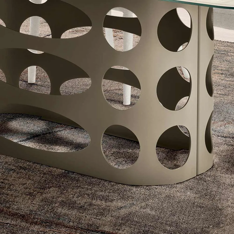 Masă fixă 210x110 cm cu blat din sticlă cu nervuri, fabricată în Italia - Tano Viadurini