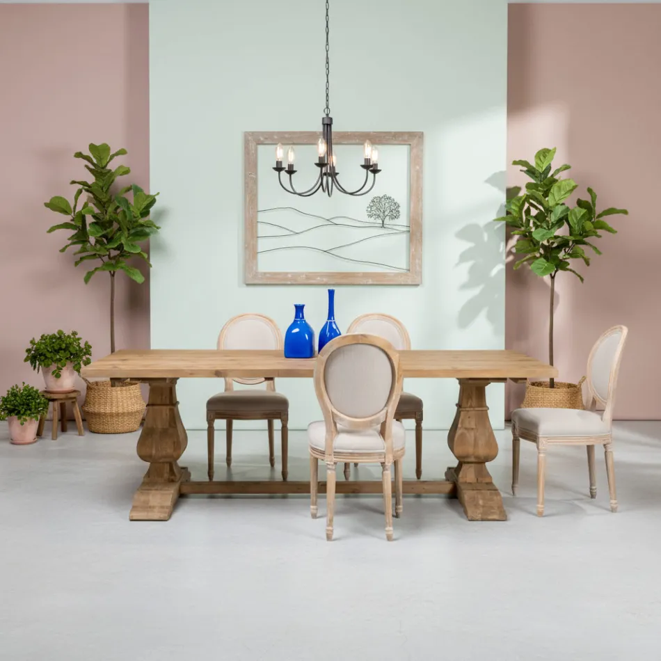 Masă fixă 240x100 cm din lemn de pin natural învechit - Africo Viadurini