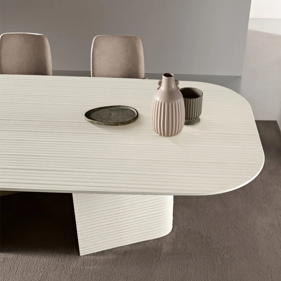 Masă fixă 240x120 cm din sticlă cu nervuri sau vopsită, fabricată în Italia - Varo Viadurini