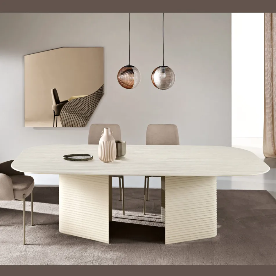 Masă fixă 240x120 cm din sticlă cu nervuri sau vopsită, fabricată în Italia - Varo Viadurini