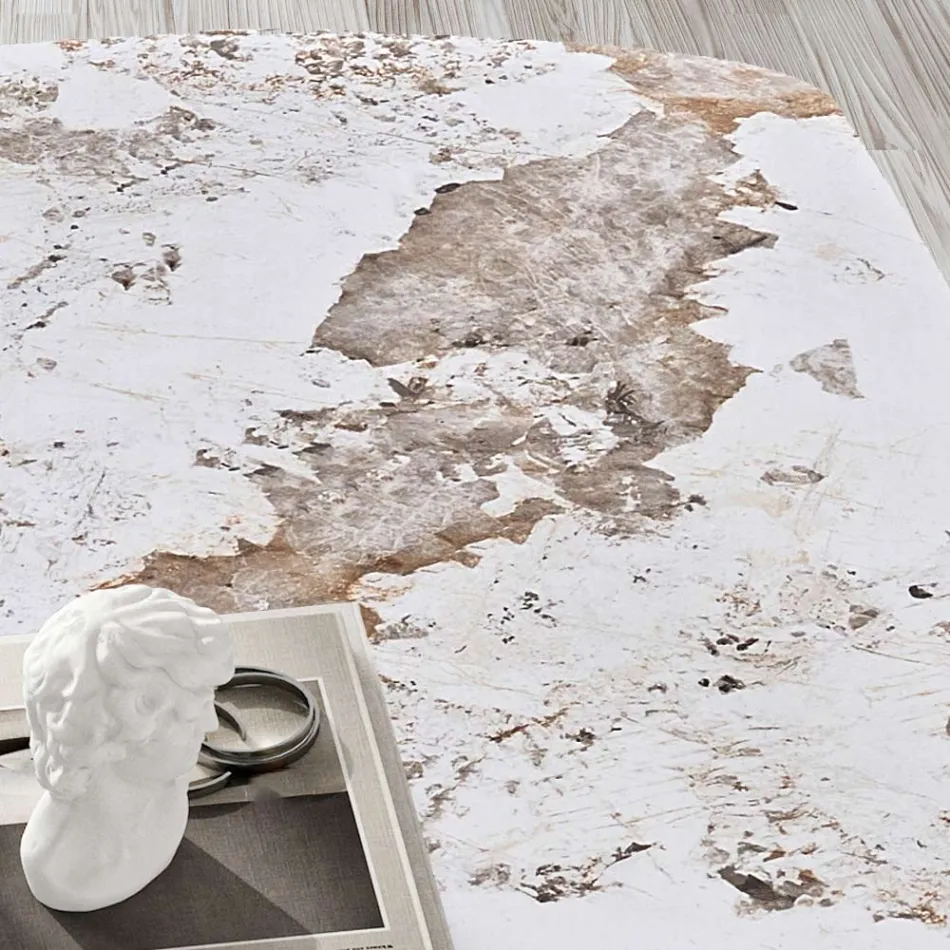 Masă fixă 300x120 cm din metal și blat din piatră sinterizată - Valmira Viadurini