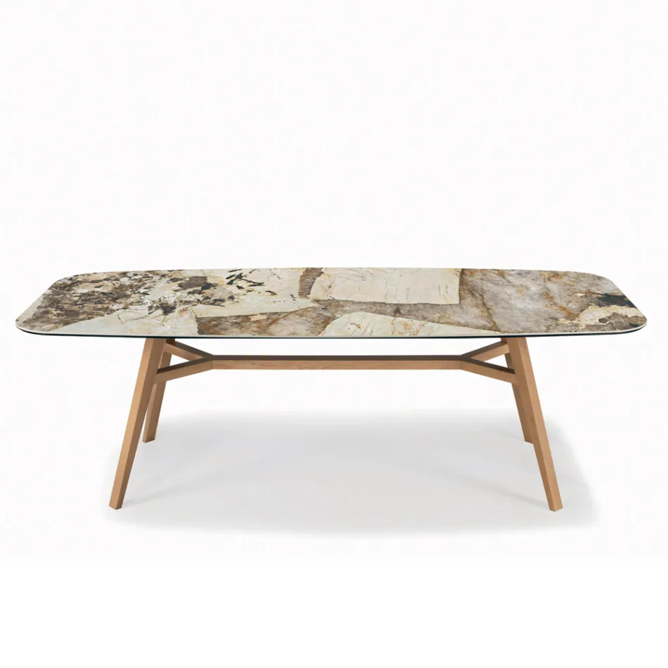 Masă fixă în formă de butoi cu bază de frasin din nuc Canaletto Fabricată în Italia - Nord Viadurini