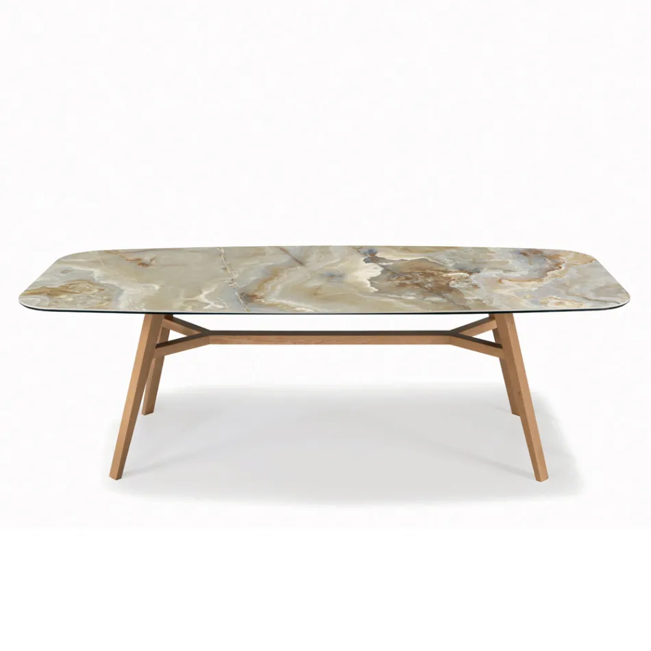 Masă fixă în formă de butoi cu bază de frasin din nuc Canaletto Fabricată în Italia - Nord Viadurini