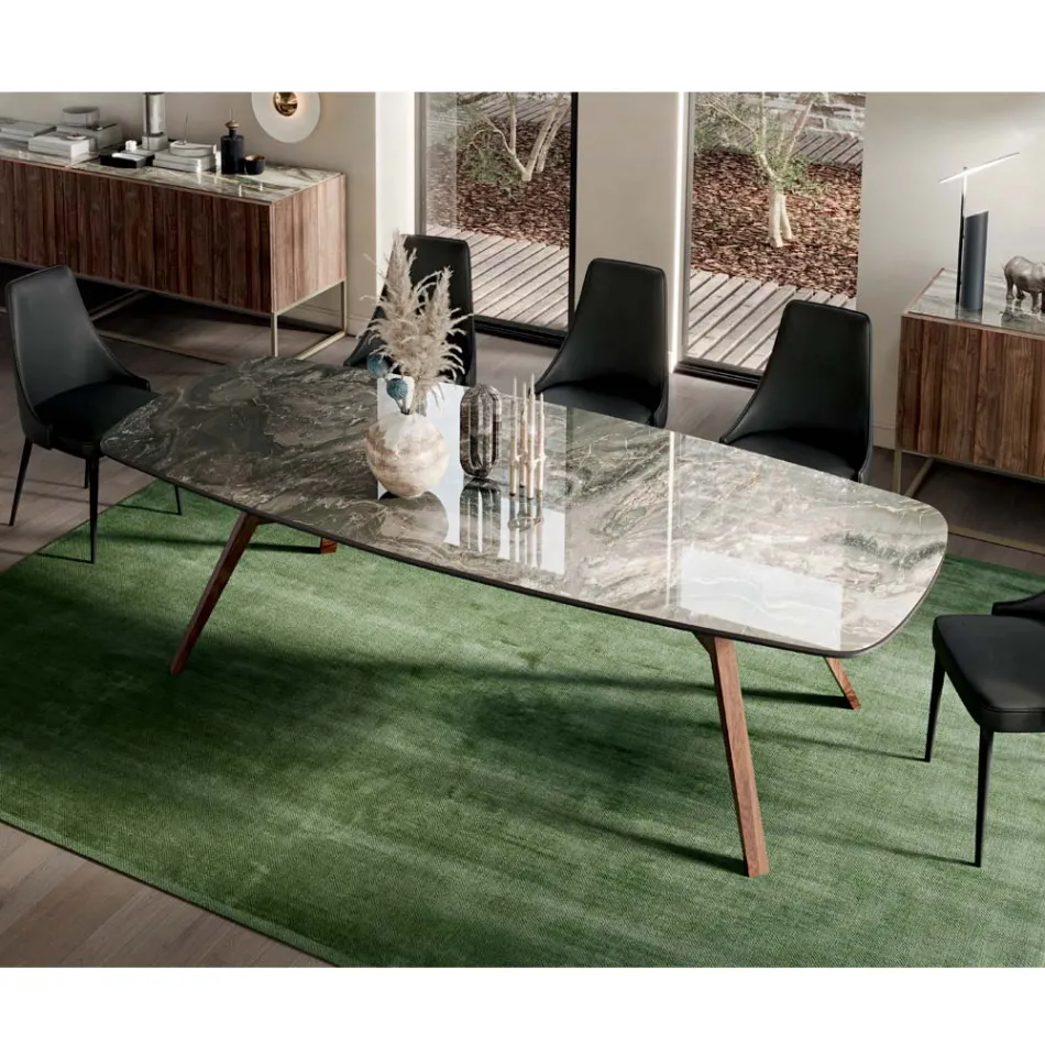 Masă fixă în formă de butoi cu bază de frasin din nuc Canaletto Fabricată în Italia - Nord Viadurini