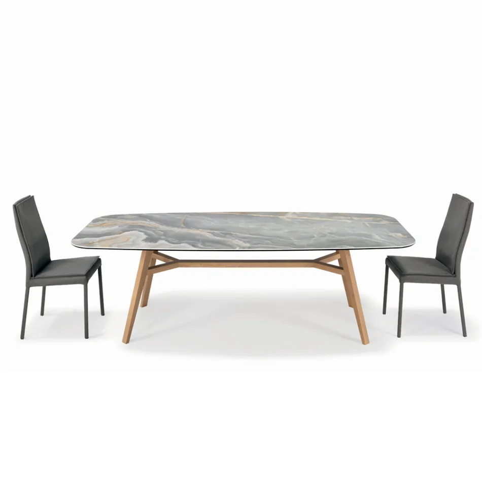 Masa fixa in forma de butoi din ceramica si lemn de frasin Made in Italy - Nord Viadurini