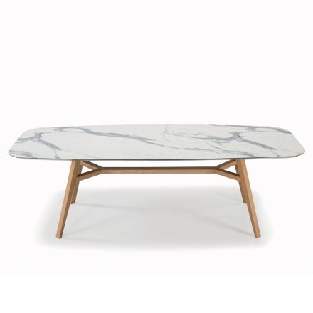 Masa fixa in forma de butoi din laminat si lemn de frasin Made in Italy - Nord Viadurini