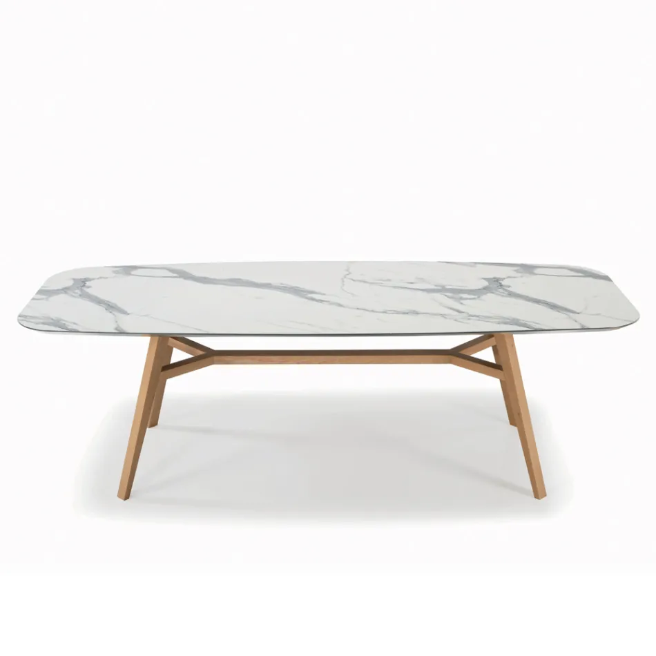 Masa fixa in forma de butoi din laminat si lemn de frasin Made in Italy - Nord Viadurini