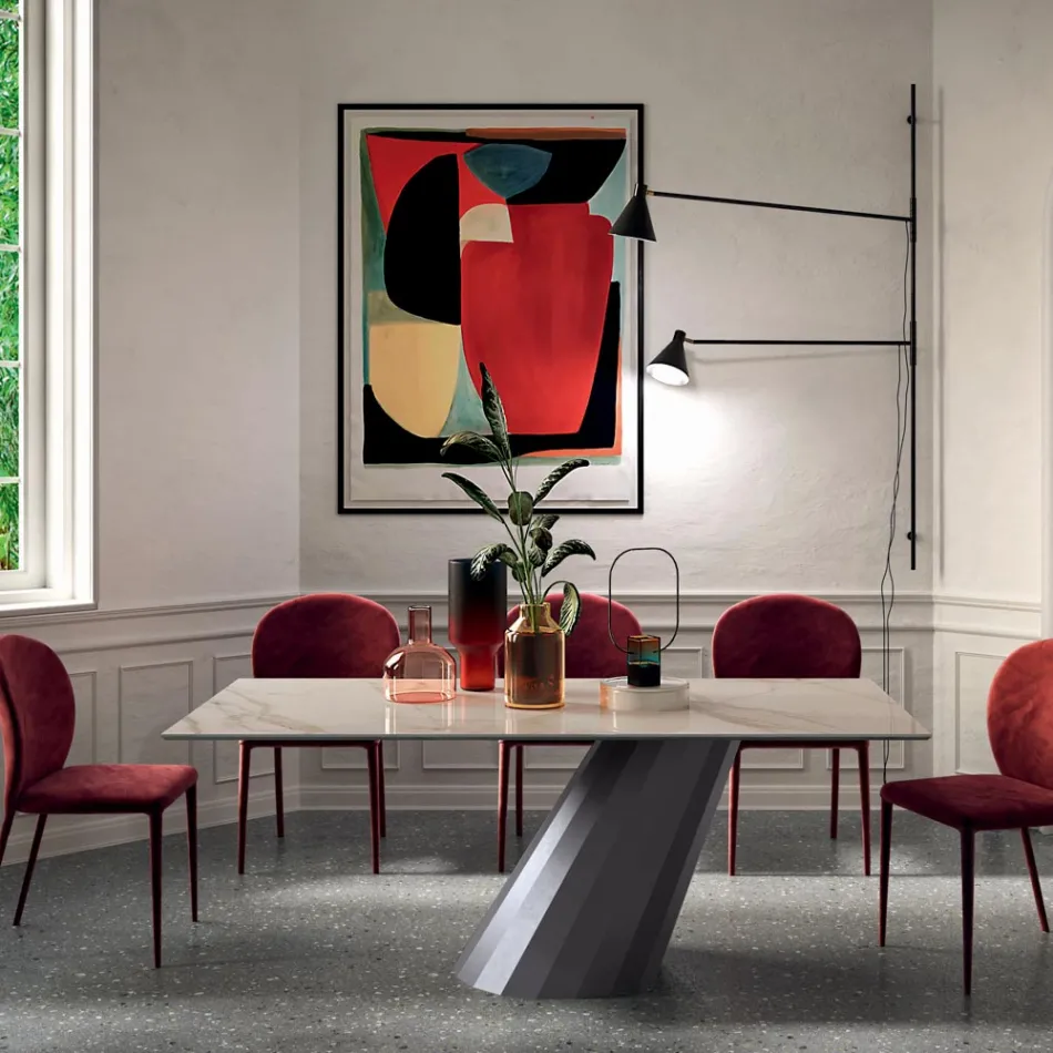 Masa Fixa cu Baza Otel si Blat Ceramic Made in Italy - Pantaloni Viadurini