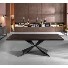 Masa fixa cu baza metalica si blat din stejar furniruit - bleumarin Viadurini