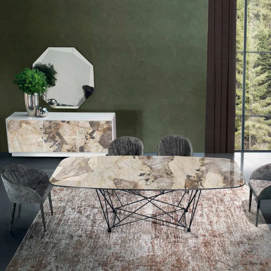 Masă fixă cu blat din ceramică și bază din oțel Made in Italy - Ezzellino Viadurini