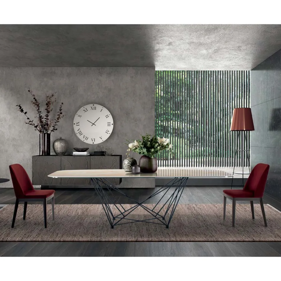 Masă fixă cu blat din ceramică și bază din oțel Made in Italy - Ezzellino Viadurini