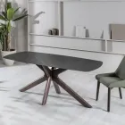 Masa fixa cu blat din ceramica si baza din lemn masiv de nuc - portocaliu Viadurini