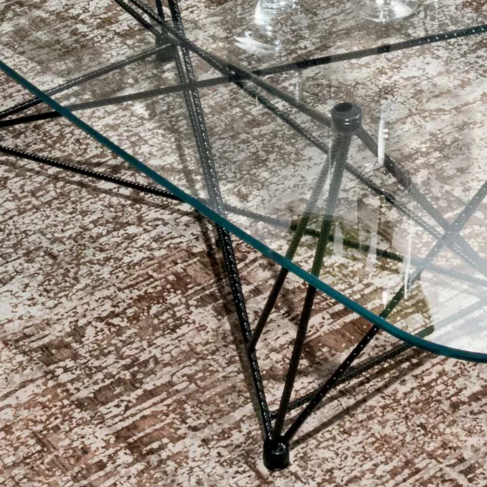 Masa fixa cu blat din sticla in forma de butoi si baza din otel Made in Italy - Ezzellino Viadurini