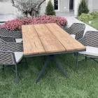 Masa Fixa Exterior 220x100 cm din Aluminiu si Teak Masi - Nara Viadurini